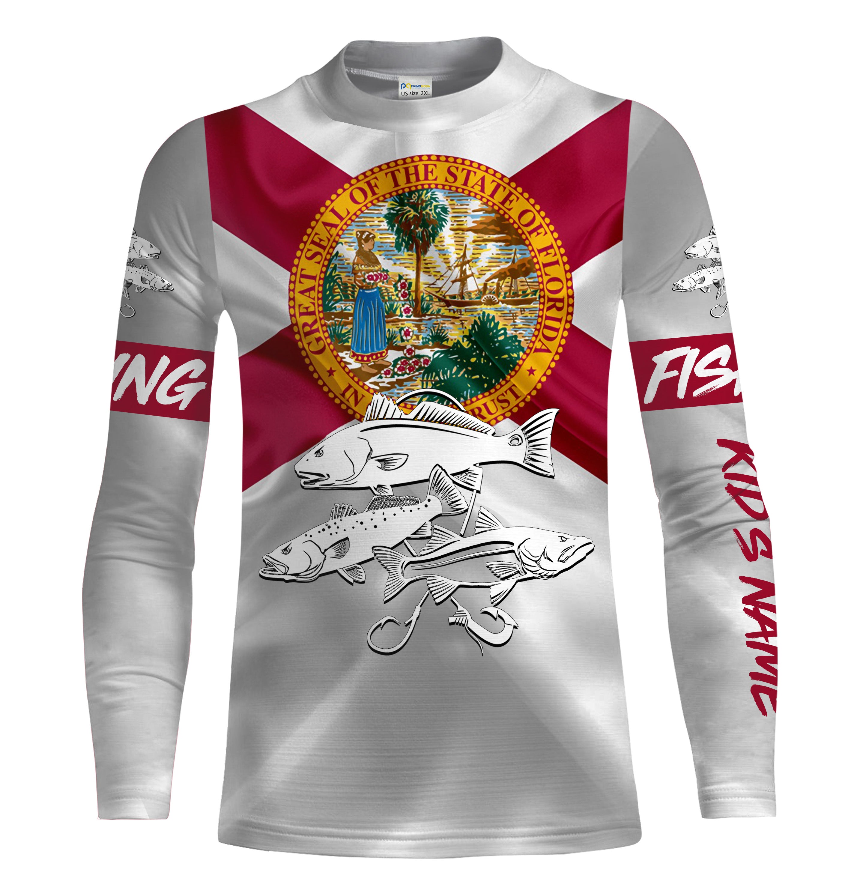 Inshore Slam Snook, Redfish, Trout Florida State Flag UV protection long sleeves fishing shirt for kid NPQ9