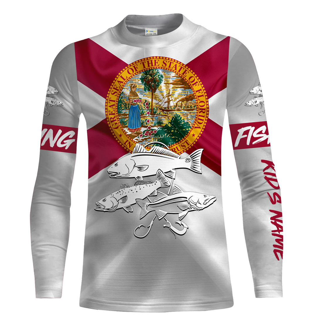 Inshore Slam Snook, Redfish, Trout Florida State Flag UV protection long sleeves fishing shirt for kid NPQ9