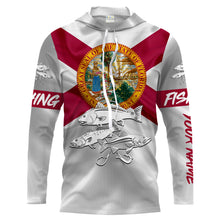 Load image into Gallery viewer, Inshore Slam Snook, Redfish, Trout Florida State Flag UV protection Custom name long sleeves UPF 30+ fishing shirt for men NPQ9
