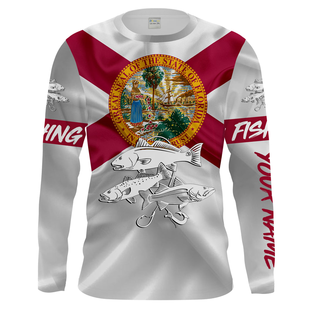 Inshore Slam Snook, Redfish, Trout Florida State Flag UV protection Custom name long sleeves UPF 30+ fishing shirt for men NPQ9