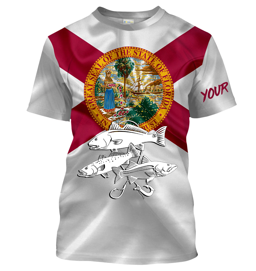 Inshore Slam Snook, Redfish, Trout Florida State Flag Customize Name All-over Print Unisex fishing T-shirt NPQ9