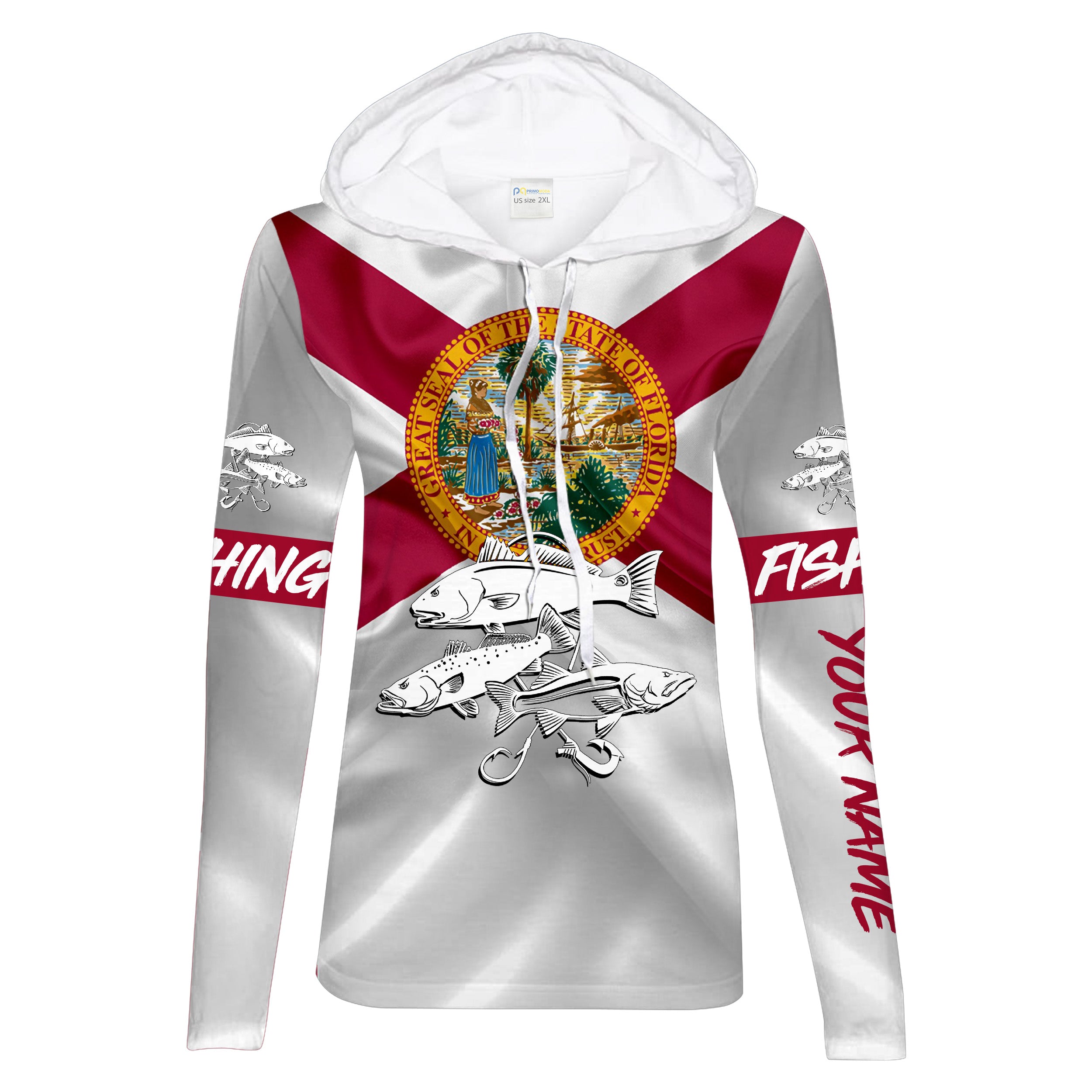 Inshore Slam Snook, Redfish, Trout Florida Flag UV protection Custom fishing shirt for women NPQ9