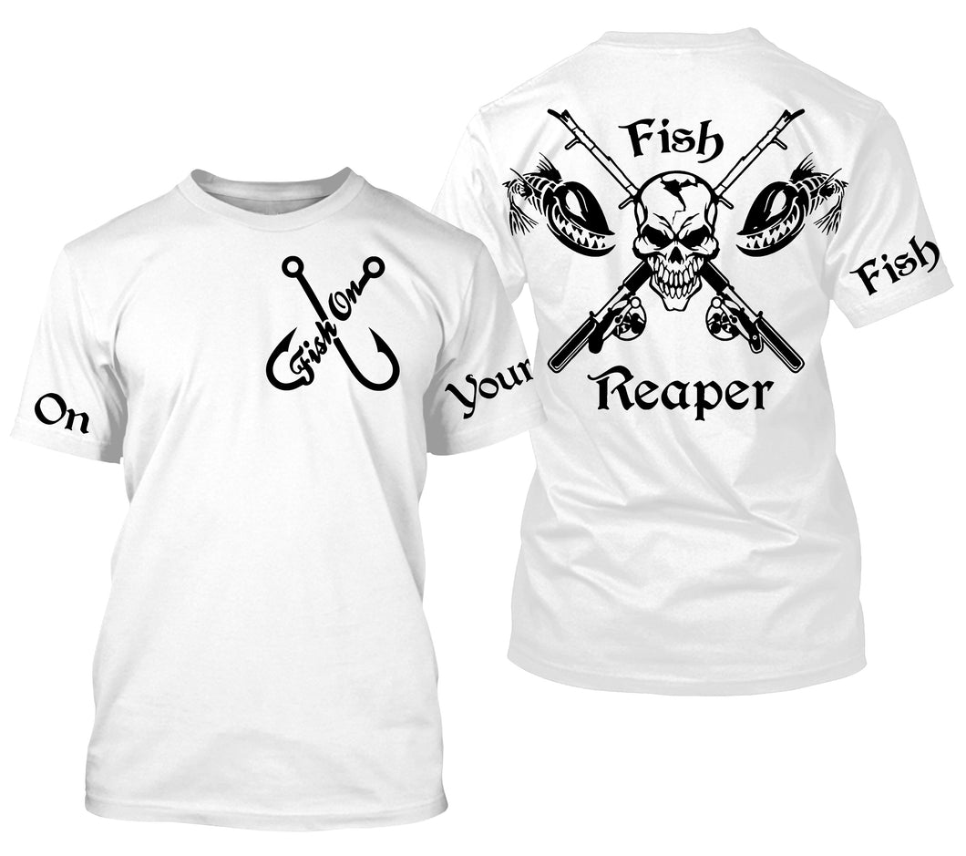 Black and white Fish Reaper fishing fish on Customize Name All-over Print Unisex fishing T-shirt NPQ409