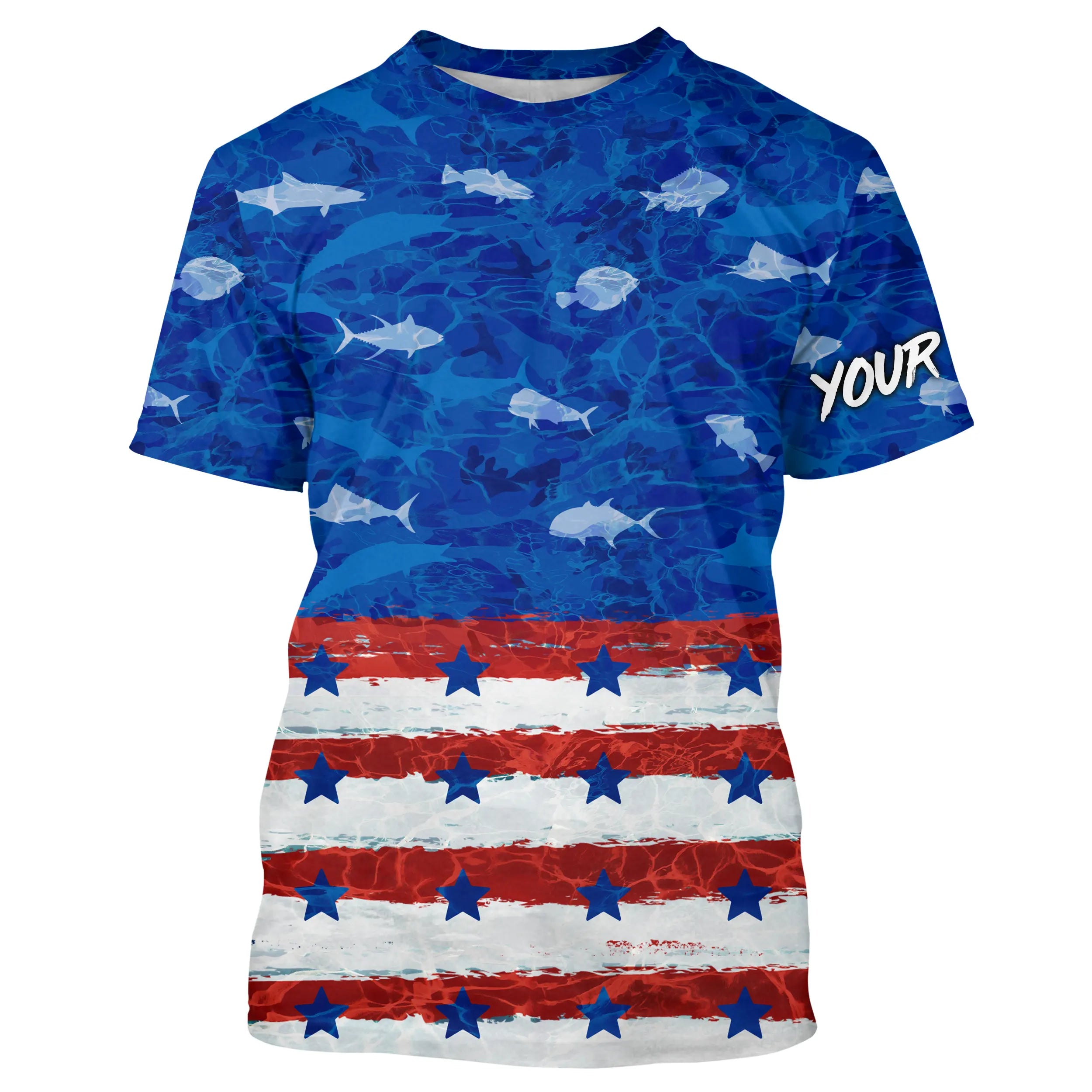 American flag patriotic saltwater fishing blue camo tournament Fishing Jerseys | T-shirt NQS5009