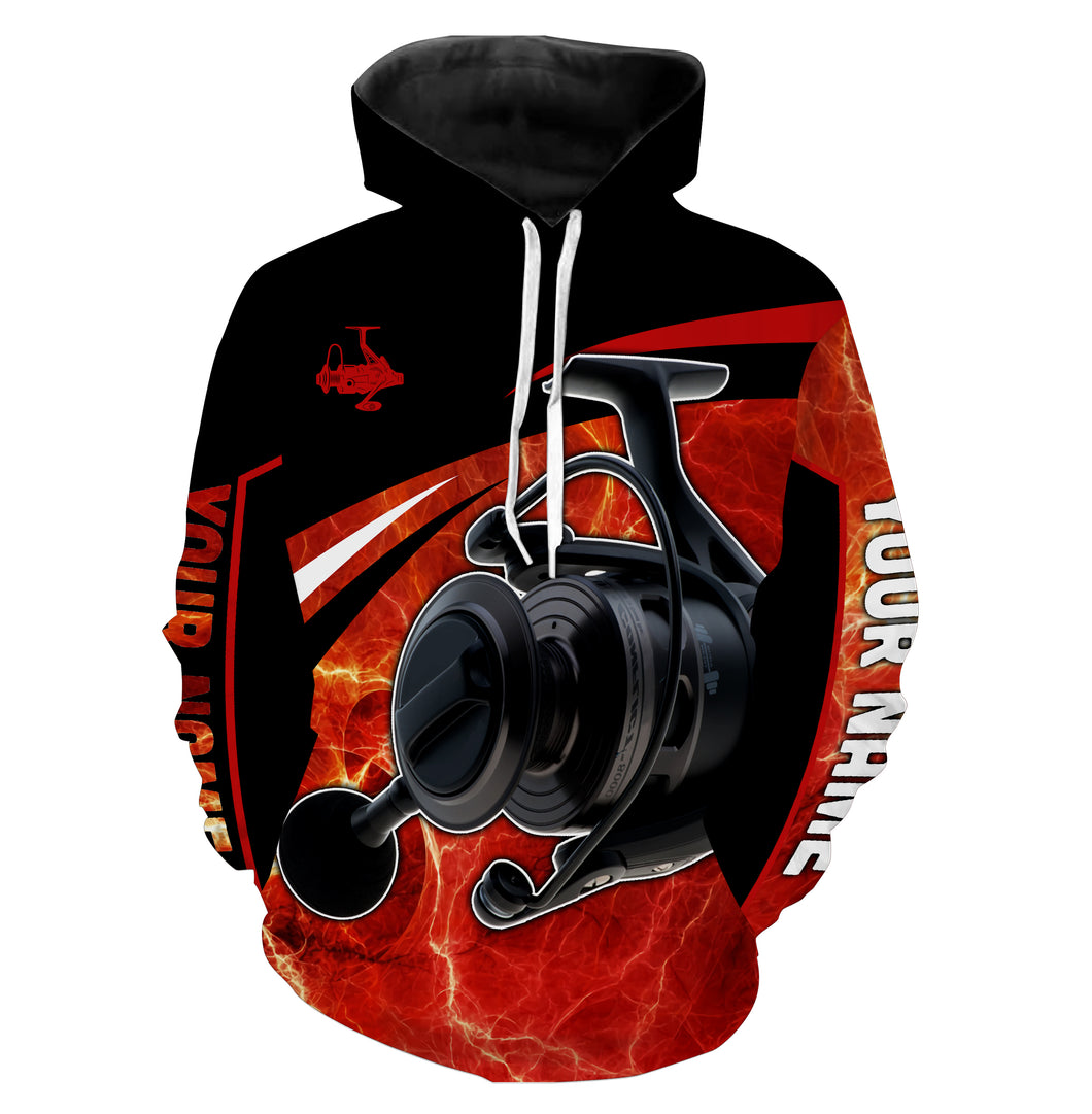 Fishing reel red and black performance Fishing Shirts Customize name 3D All Over Printed fishing hoodie NPQ412