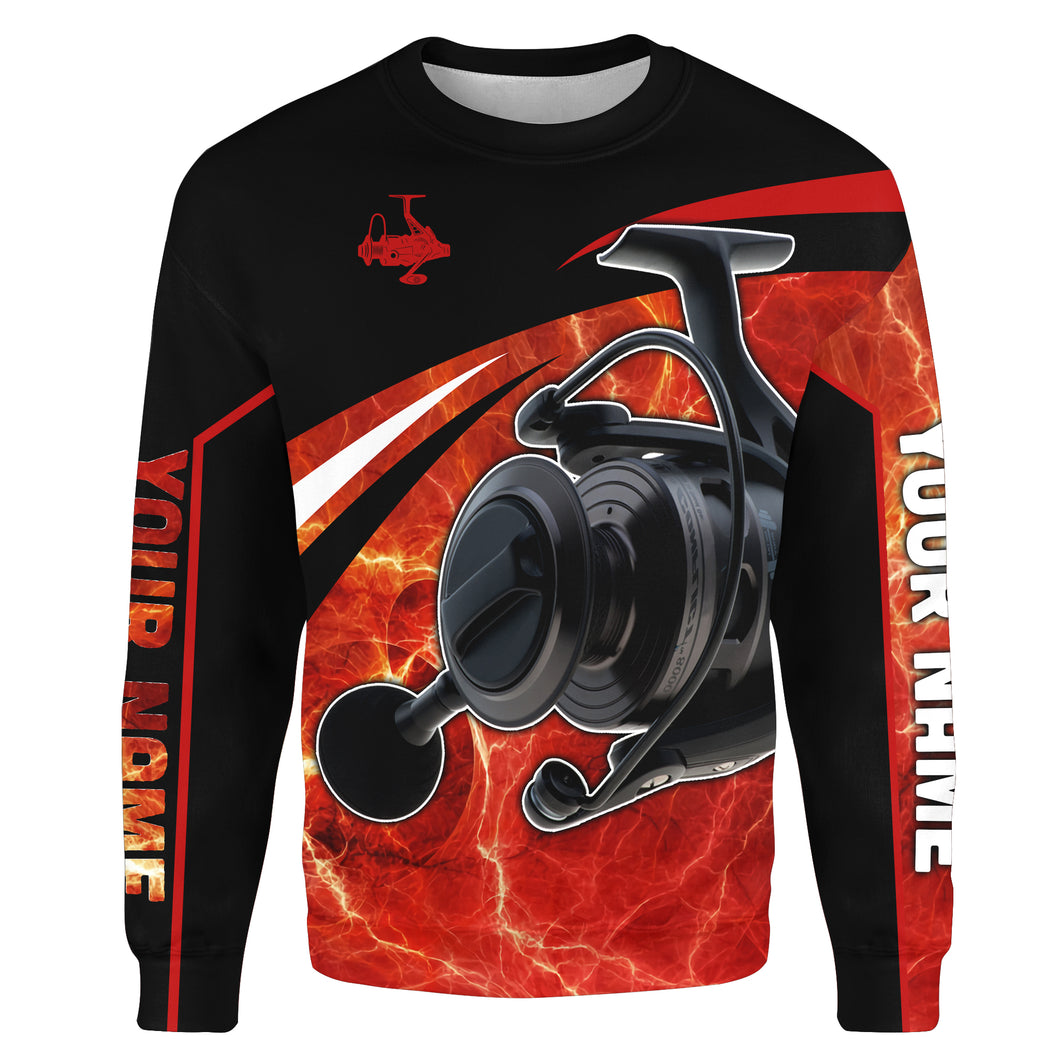 Fishing reel red and black performance Fishing Shirts Customize name All-over Print Crew Neck Sweatshirt NPQ412