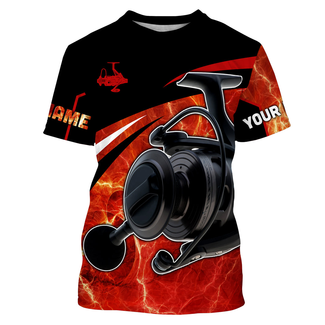 Fishing reel red and black performance Fishing Shirts Customize Name All-over Print Unisex fishing T-shirt NPQ412