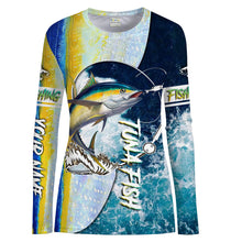 Load image into Gallery viewer, Tuna fishing Saltwater Fish ocean blue camo UV protection UPF 30+ long sleeves fishing shirt for women NPQ75
