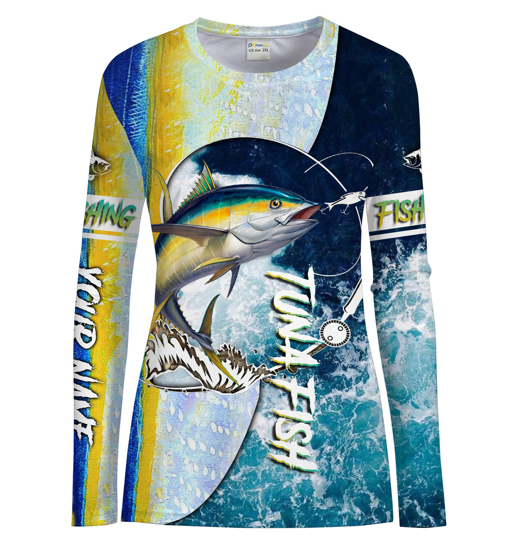 Tuna fishing Saltwater Fish ocean blue camo UV protection UPF 30+ long sleeves fishing shirt for women NPQ75