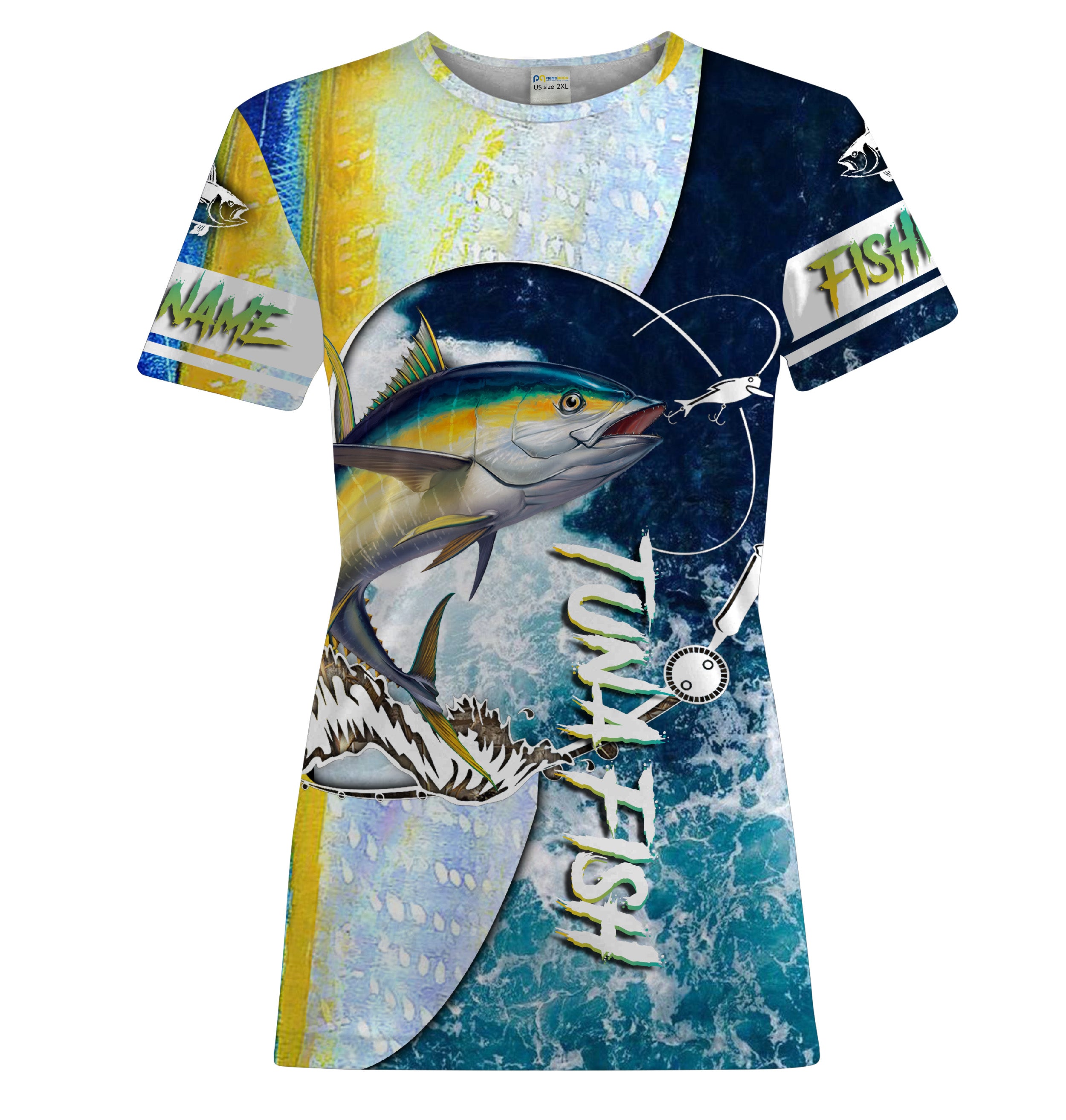 Tuna fishing Saltwater Fish ocean blue camo UV protection UPF 30+ fishing t shirts for women NPQ75