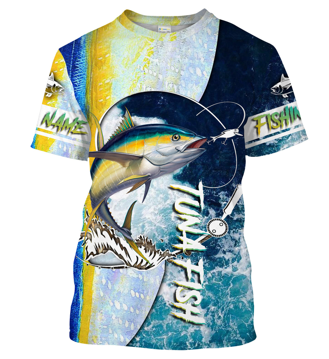 Tuna fishing Saltwater Fish ocean blue camo Customize Name All-over Print Unisex fishing T-shirt NPQ75