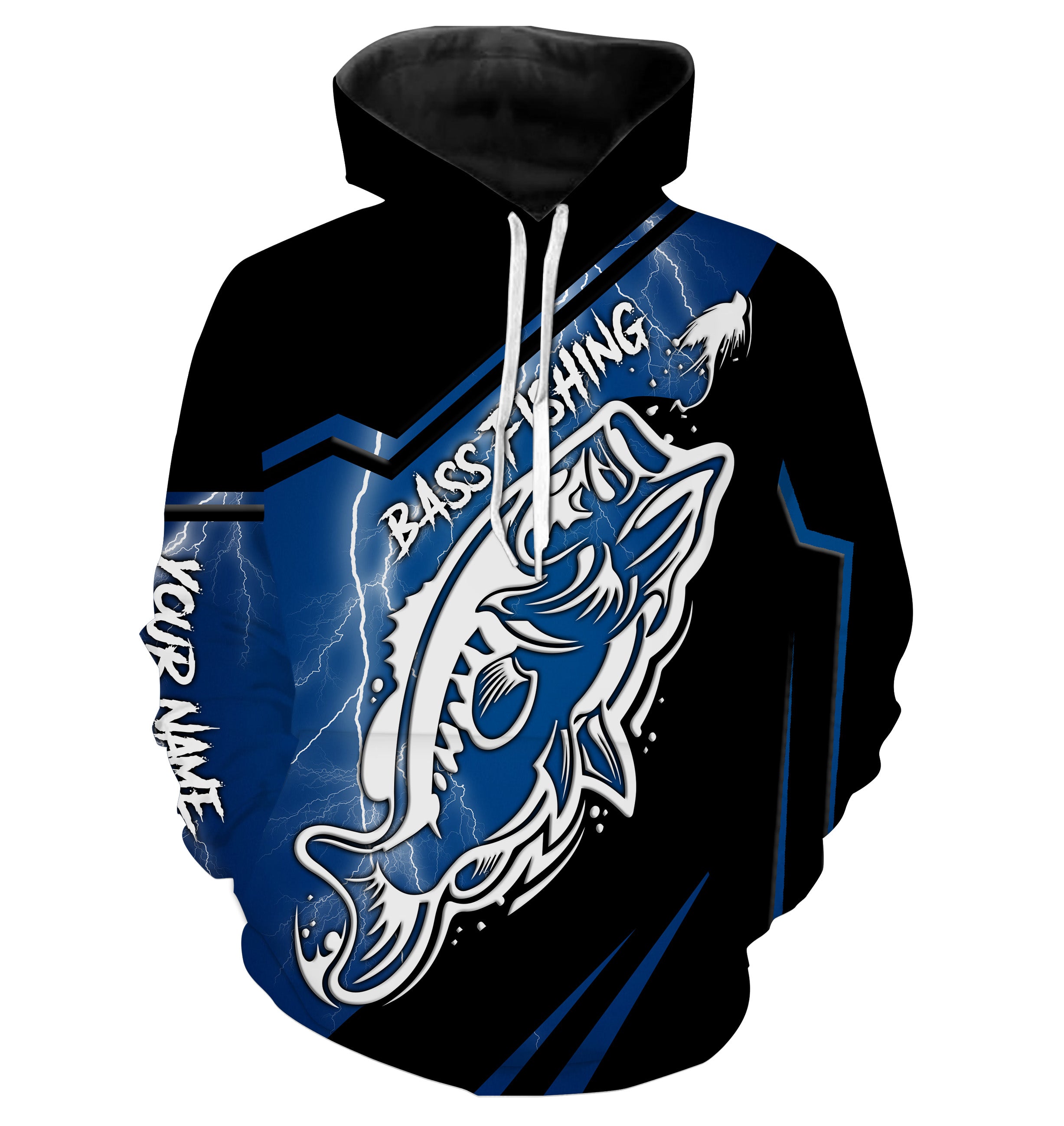 Largemouth bass fishing tattoo blue lightning Custom name fishing jerseys  | Hoodie - NPQ775