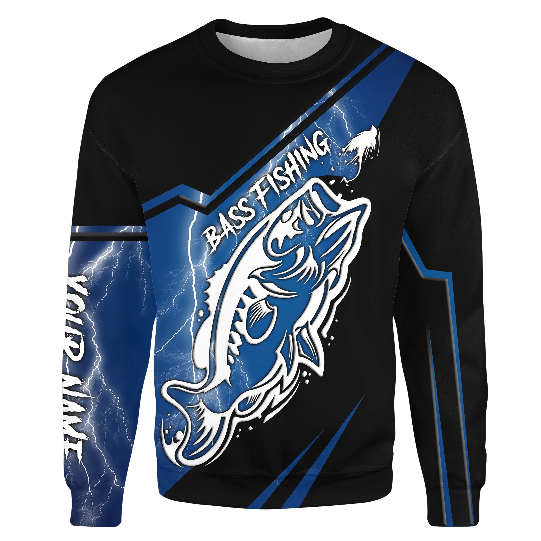 Largemouth bass fishing tattoo blue lightning Custom name fishing jerseys | Sweatshirt - NPQ775