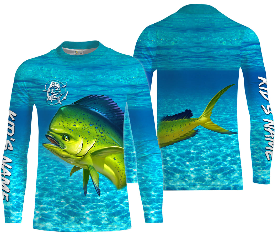 Mahi mahi (Dorado) Fishing Customize blue Water Camo UV protection long sleeves fishing shirt for kid NPQ11