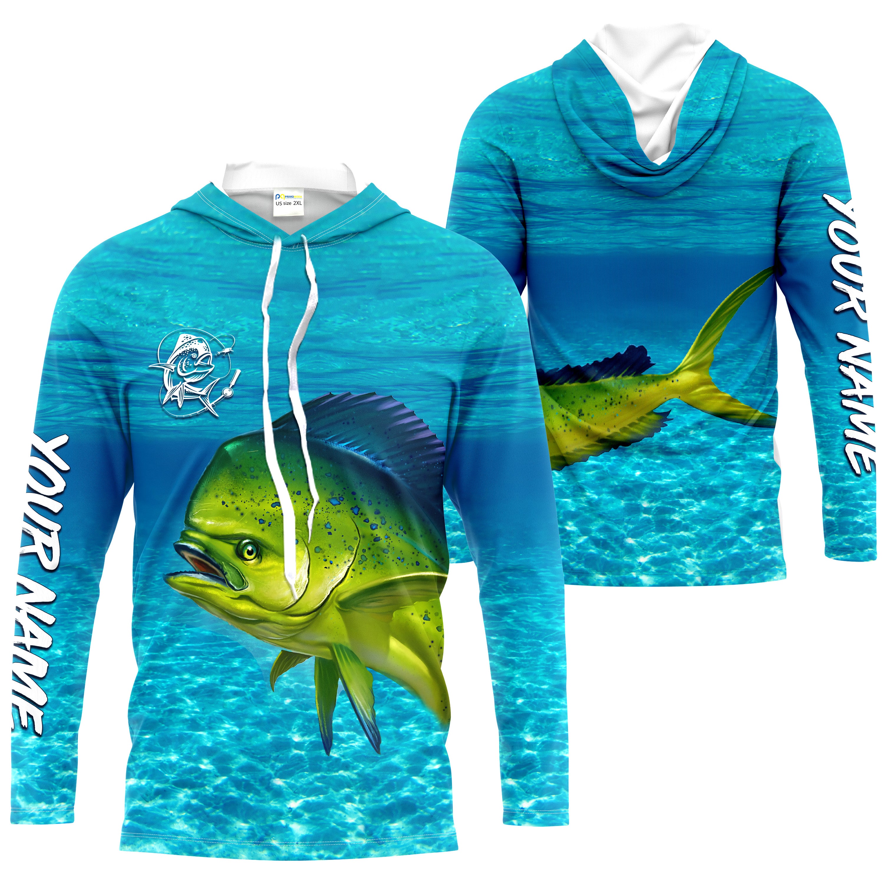 Mahi mahi (Dorado) Fishing Customize Name blue Water Camo UV protection long sleeves fishing shirt NPQ11