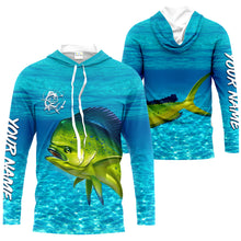 Load image into Gallery viewer, Mahi mahi (Dorado) Fishing Customize Name blue Water Camo UV protection UPF 30+ long sleeves fishing shirt for men NPQ11
