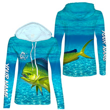 Load image into Gallery viewer, Mahi mahi (Dorado) Fishing Customize Name blue Water Camo UV protection UPF 30+ Custom name fishing shirt for women NPQ11
