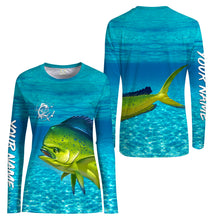 Load image into Gallery viewer, Mahi mahi (Dorado) Fishing Customize Name blue Water Camo UV protection UPF 30+ Custom name fishing shirt for women NPQ11
