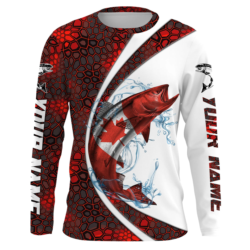 Canadian Flag Chinook Salmon Fishing Custom Long Sleeve Fishing Shirts, Salmon Fishing Jerseys IPHW4357