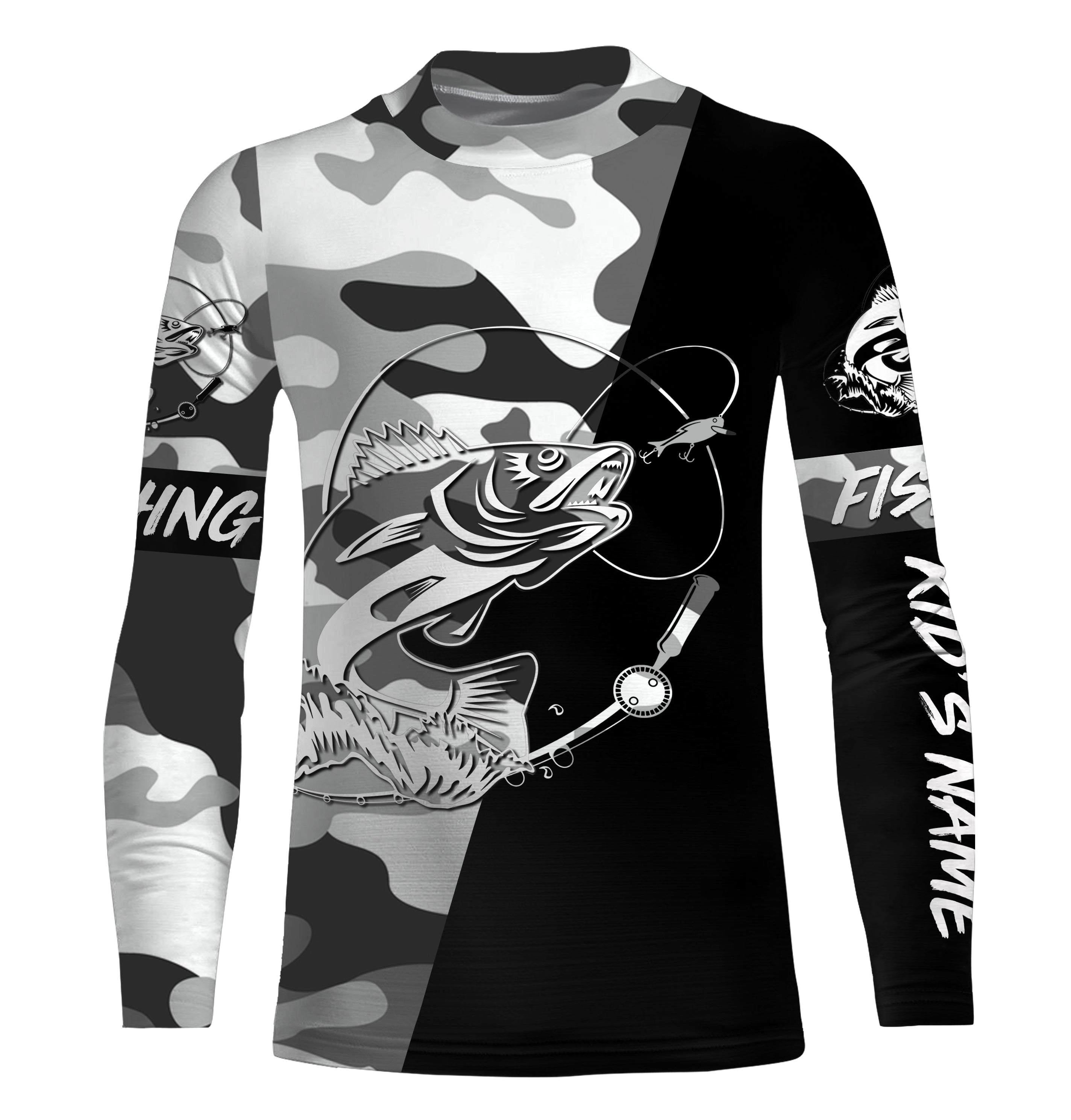 Ice fishing walleye winter camo Custom name fishing shirts jerseys | Kid Long Sleeves NPQ938