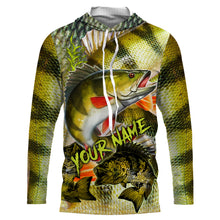 Load image into Gallery viewer, Personalized Yellow perch Fishing shirt Custom name Long sleeve, Long Sleeve Hooded NPQ940
