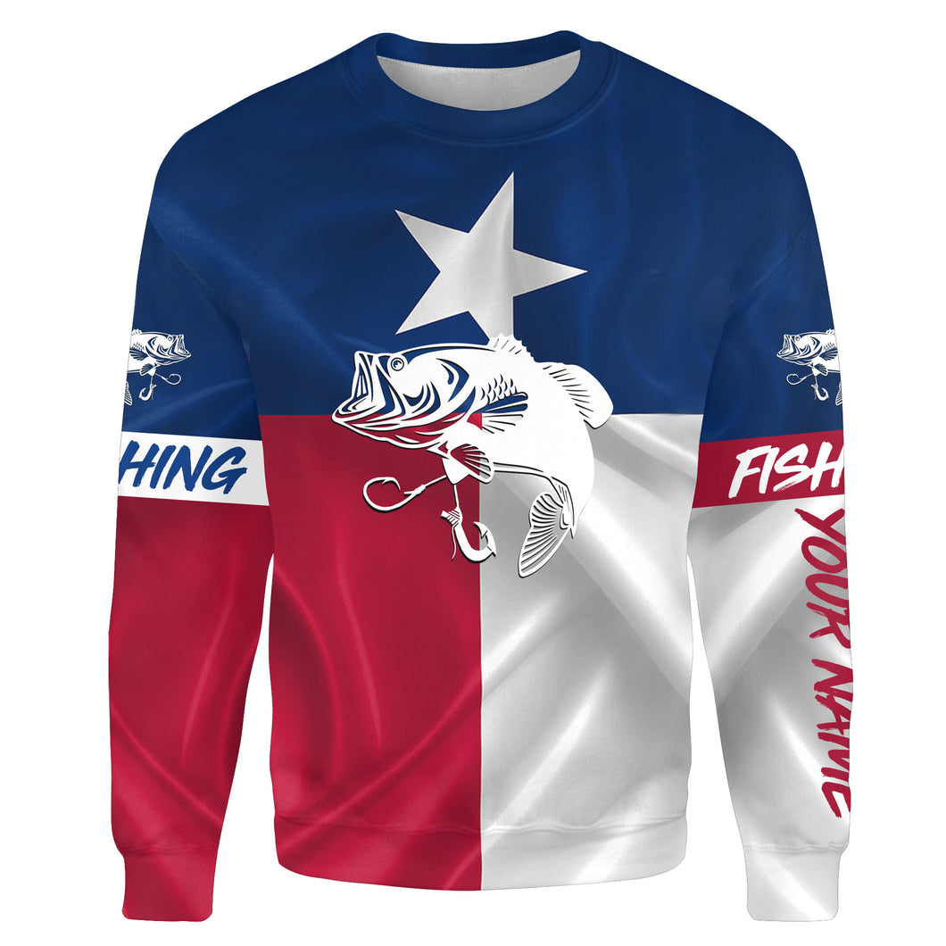 Largemouth Bass fishing tattoo Texas Flag Customize name 3D All-over Print Crew Neck Sweatshirt, Fishing gift For men, women NPQ256