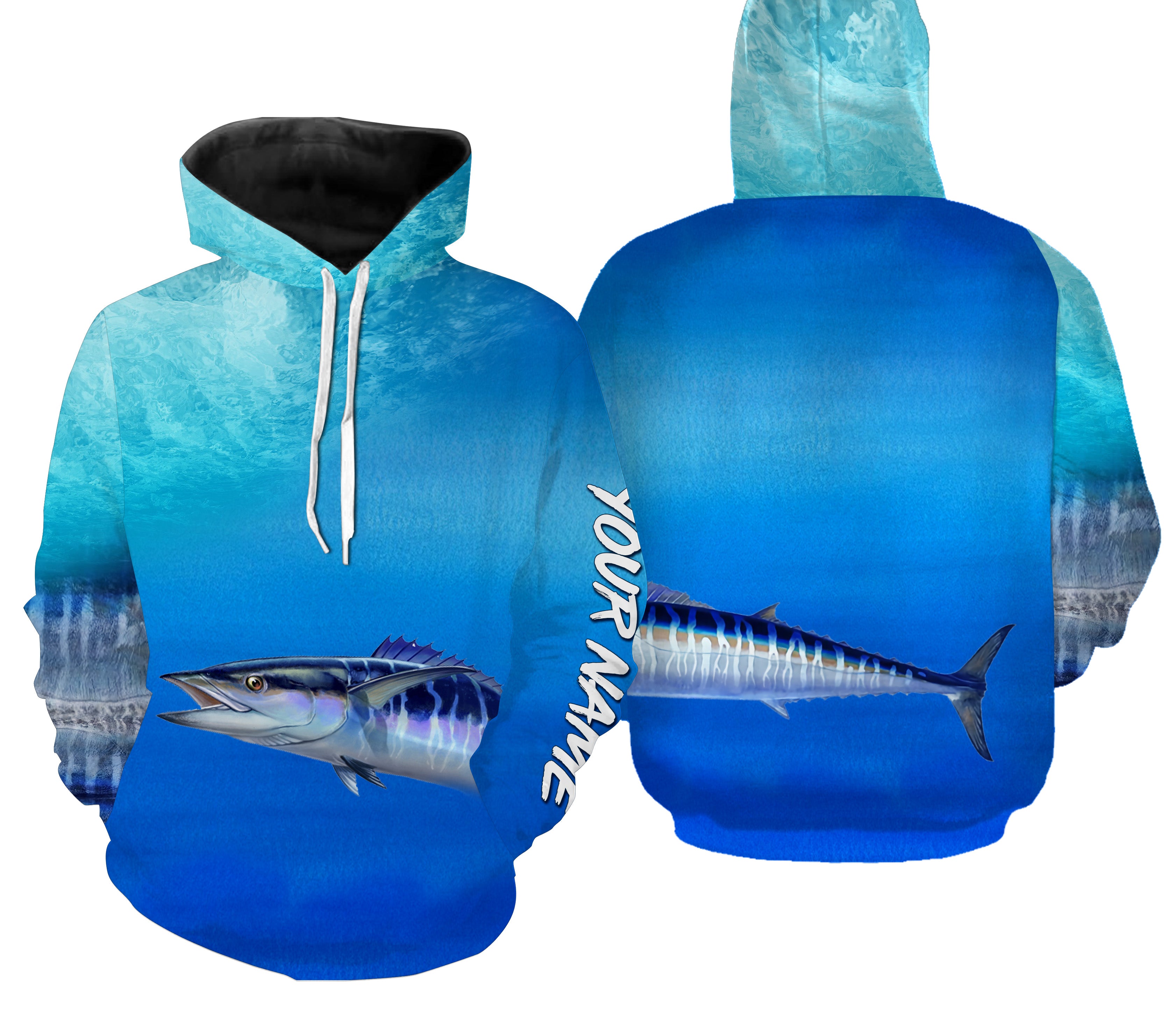 Wahoo fishing scales blue ocean sea wave camo Custom name performance fishing jerseys | Hoodie - NPQ723