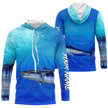 Load image into Gallery viewer, Wahoo fishing scales blue sea wave Custom name performance jerseys | Long sleeve, Long Sleeve Hooded NPQ723
