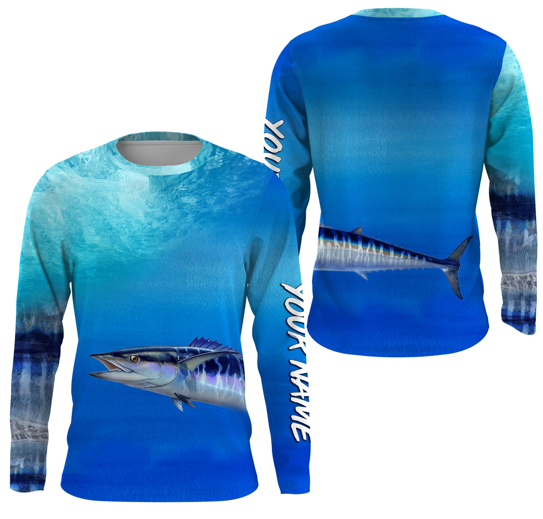 Wahoo fishing scales blue sea wave Custom name performance jerseys | Long sleeve, Long Sleeve Hooded NPQ723