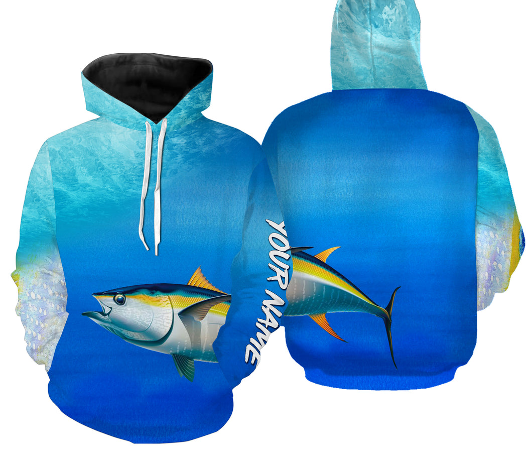 Tuna fishing scales blue ocean sea wave camo Custom name performance fishing jerseys | Hoodie - NPQ724