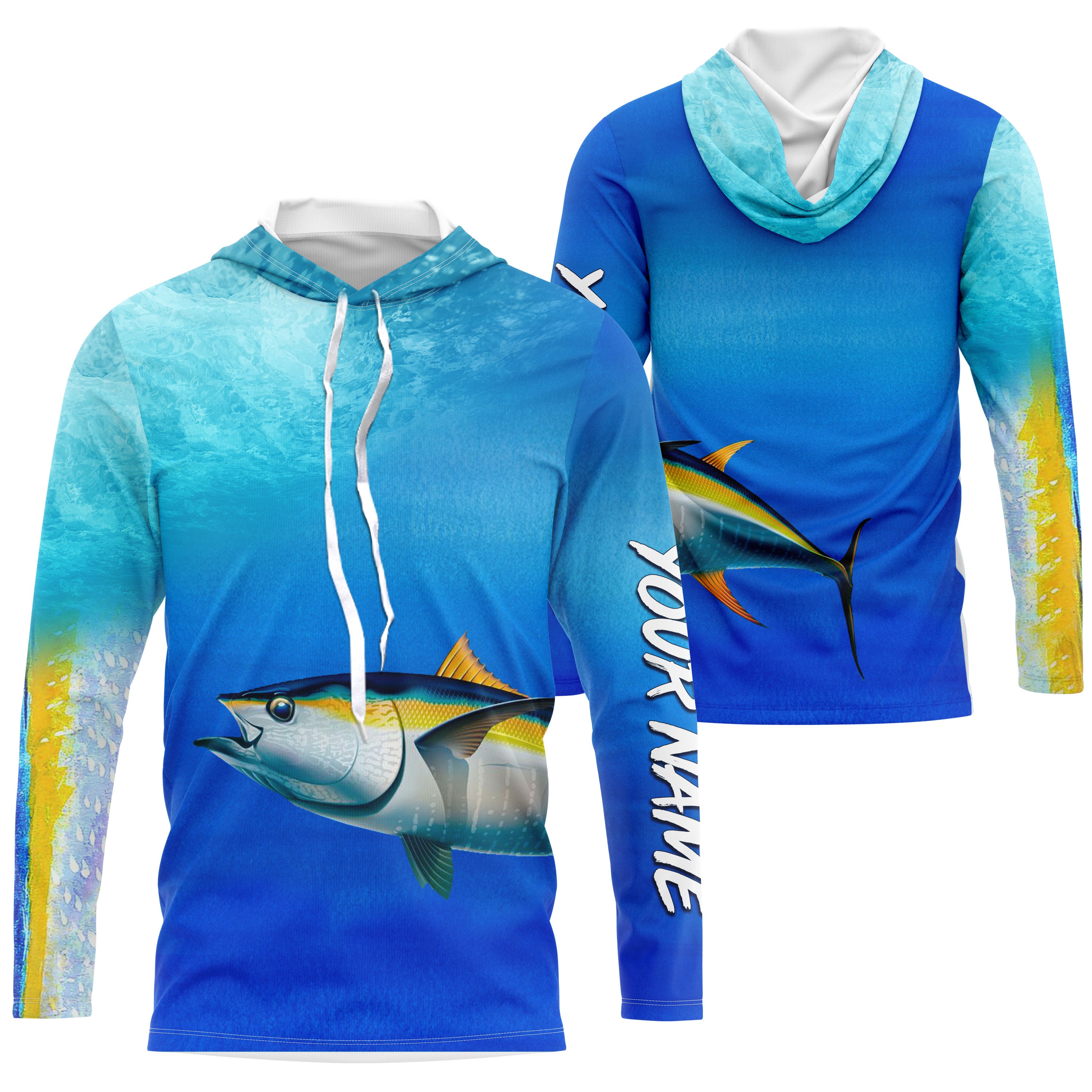 Tuna fishing scales blue sea wave Custom name performance jerseys | Long sleeve, Long Sleeve Hooded NPQ724