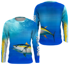 Load image into Gallery viewer, Tuna fishing scales blue sea wave Custom name performance jerseys | Long sleeve, Long Sleeve Hooded NPQ724
