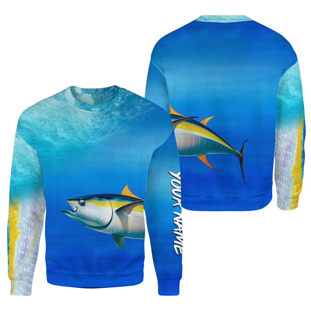 Tuna fishing scales blue ocean sea wave camo Custom name performance fishing jerseys | Sweatshirt - NPQ724