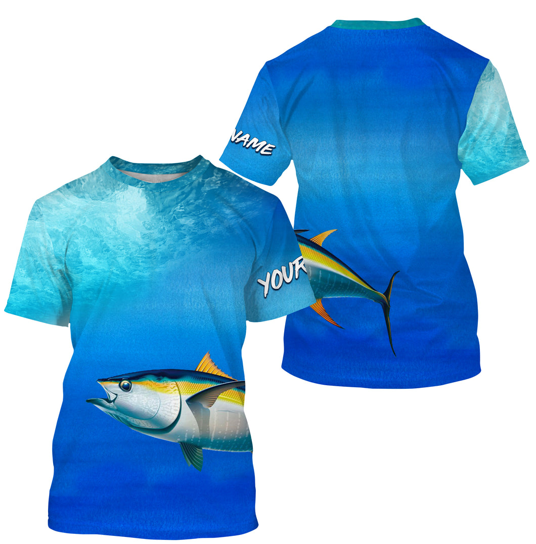 Tuna fishing scales blue ocean sea wave camo Custom name performance fishing jerseys | Tshirt - NPQ724