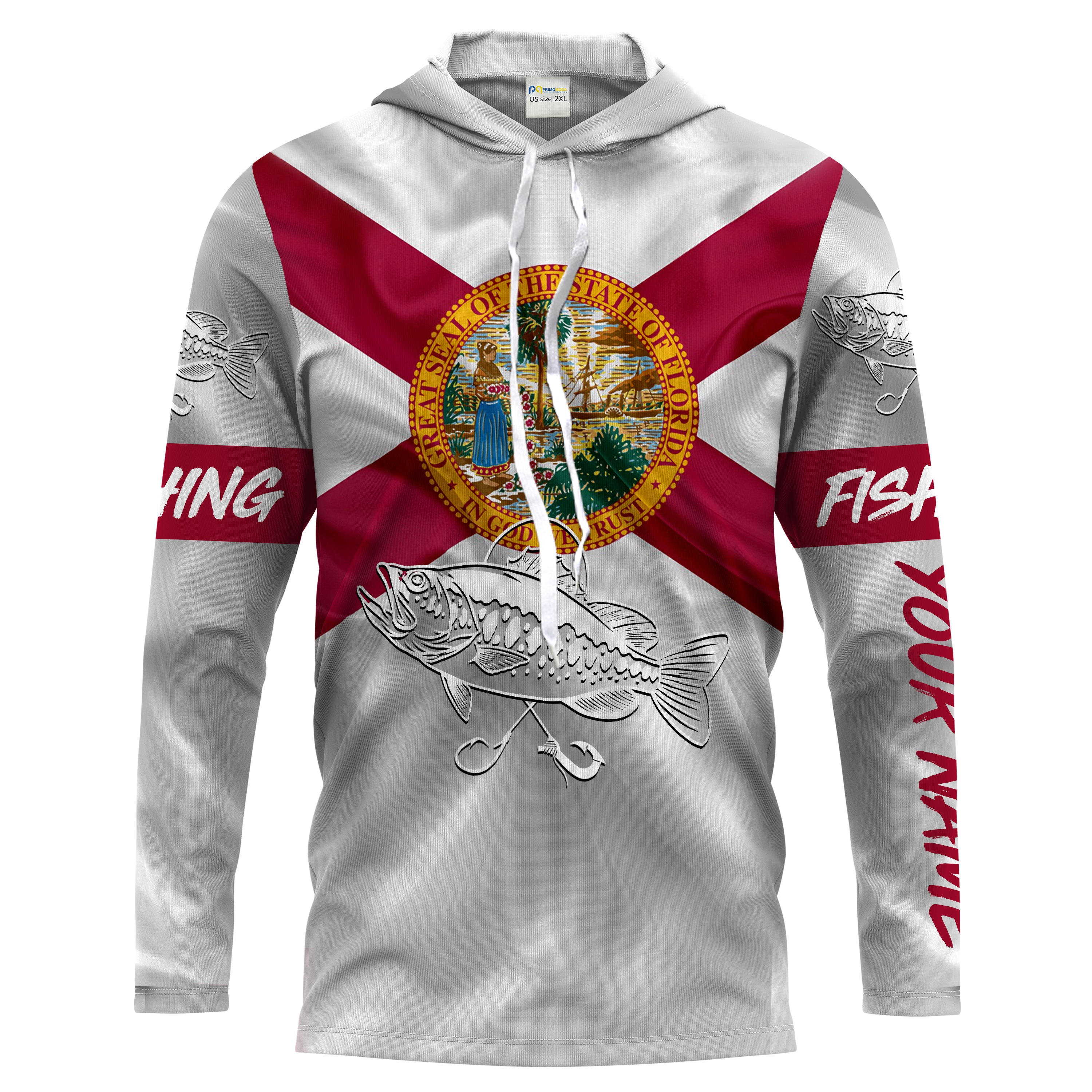 Bass fishing Florida State Flag 3D Customize Name long sleeves fishing shirt for men NPQ113