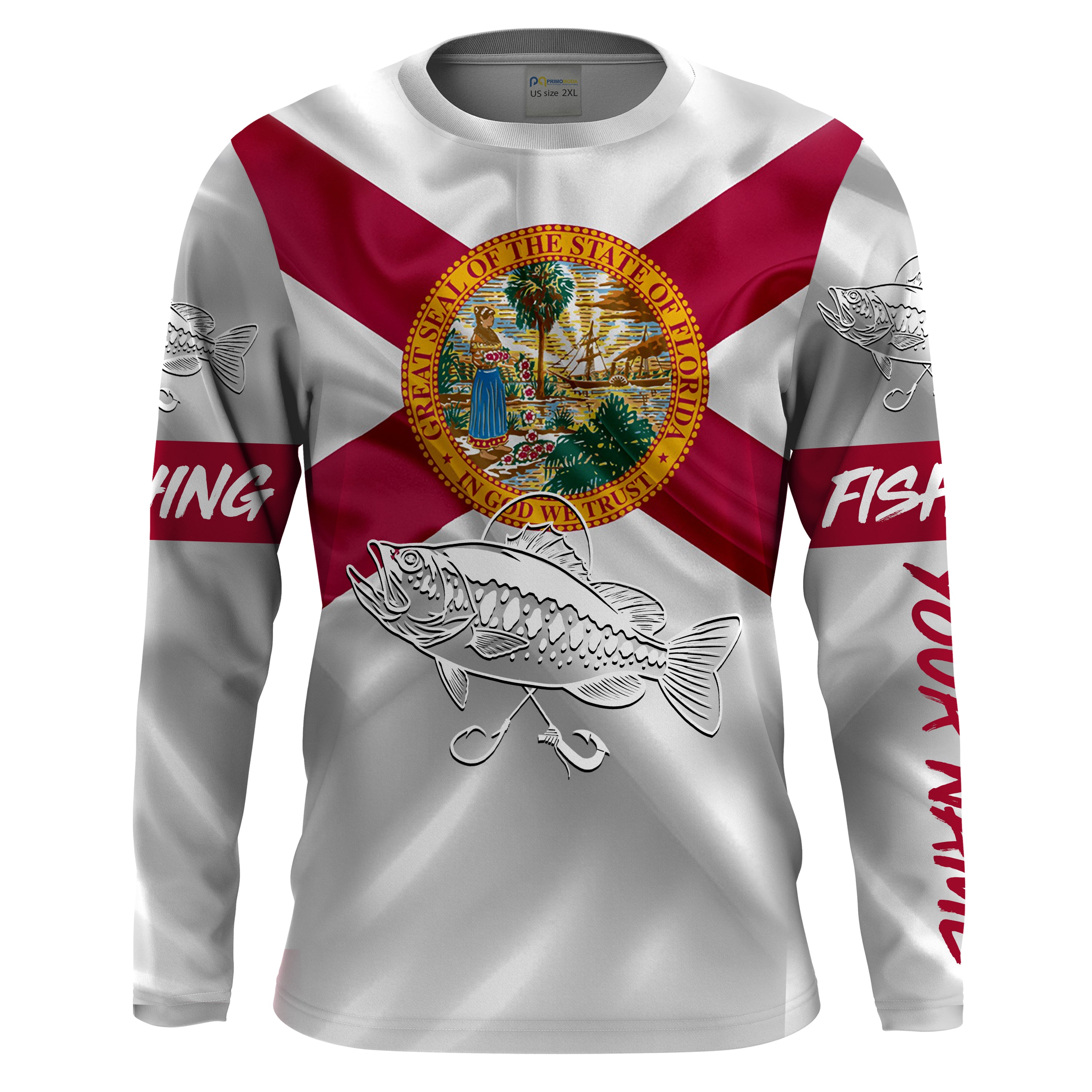 Bass fishing Florida State Flag 3D Customize Name long sleeves fishing shirt for men NPQ113