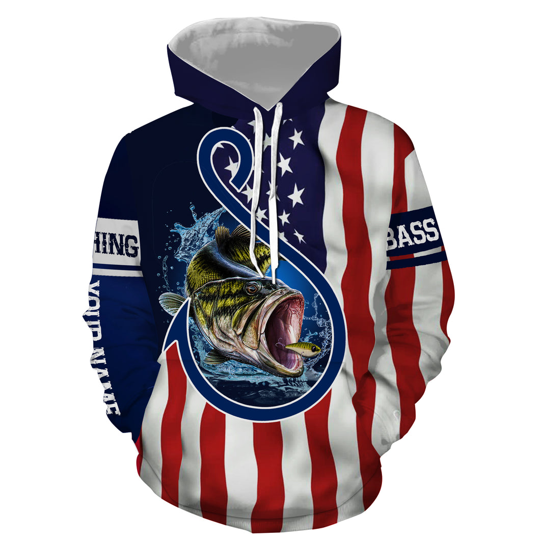 Largemouth Bass Fishing American Flag Patriotic Customize name 3D All Over Printed fishing hoodie, Fishing gift For men, women NPQ251