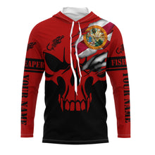 Load image into Gallery viewer, Custom Florida flag fishing fish reaper skull red and black Fishing Jersey, fishing Long sleeve shirts NQS4838
