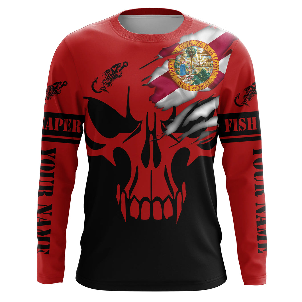 Custom Florida flag fishing fish reaper skull red and black Fishing Jersey, fishing Long sleeve shirts NQS4838