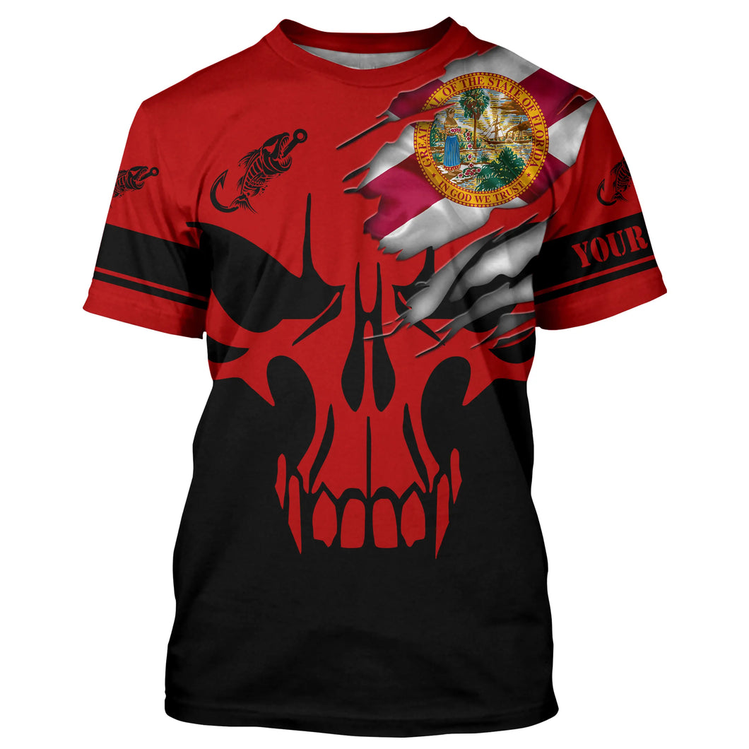 Custom Florida flag fishing fish reaper skull red and black Fishing Jersey, fishing T-shirt NQS4838