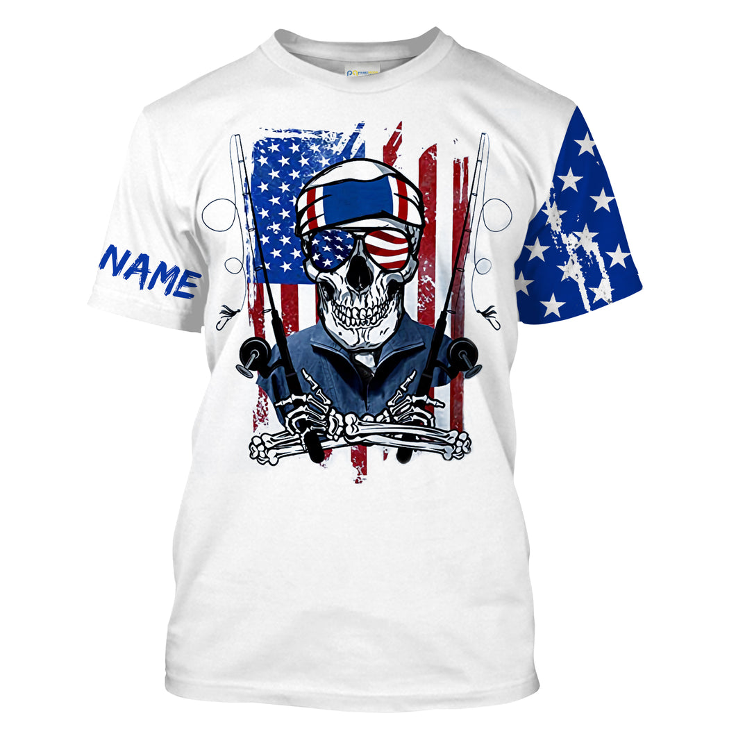 American flag fish reaper fishing Customize Name All-over Print Unisex fishing T-shirt NPQ52