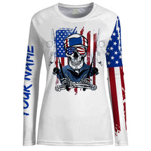 Load image into Gallery viewer, American flag fish reaper fishing Customize Name UV protection quick dry UPF 30+ long sleeves fishing shirt for women NPQ52
