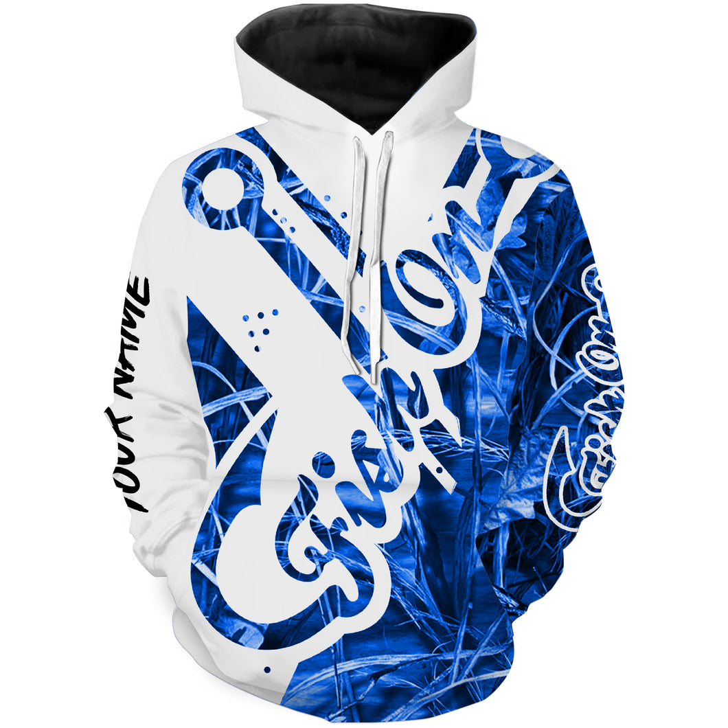 Fish On Blue Camo fish hook Customize name 3D All Over Printed fishing hoodie NPQ325