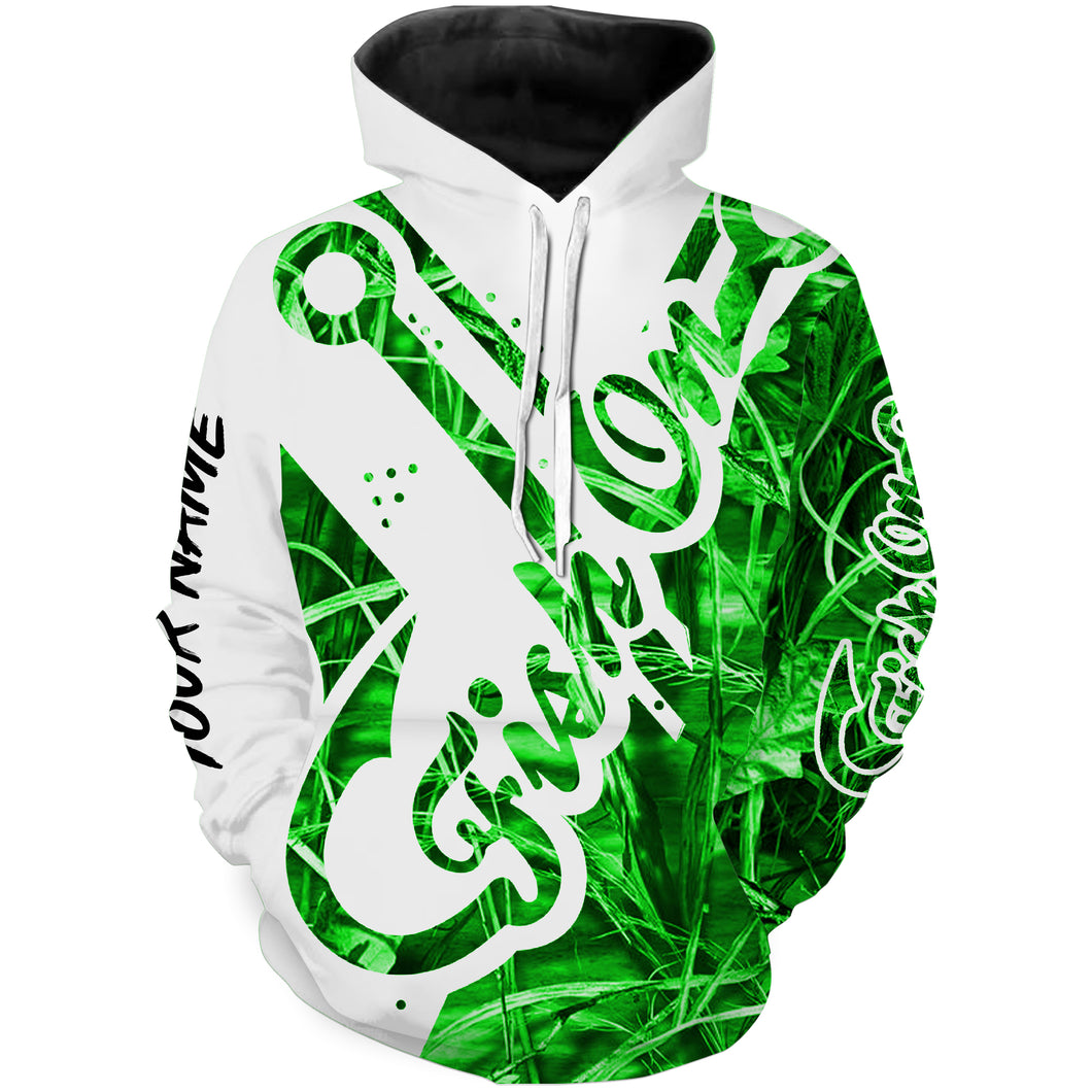 Fish On Green Camo fish hook Customize name 3D All Over Printed fishing hoodie, gift for fishing lovers NPQ326