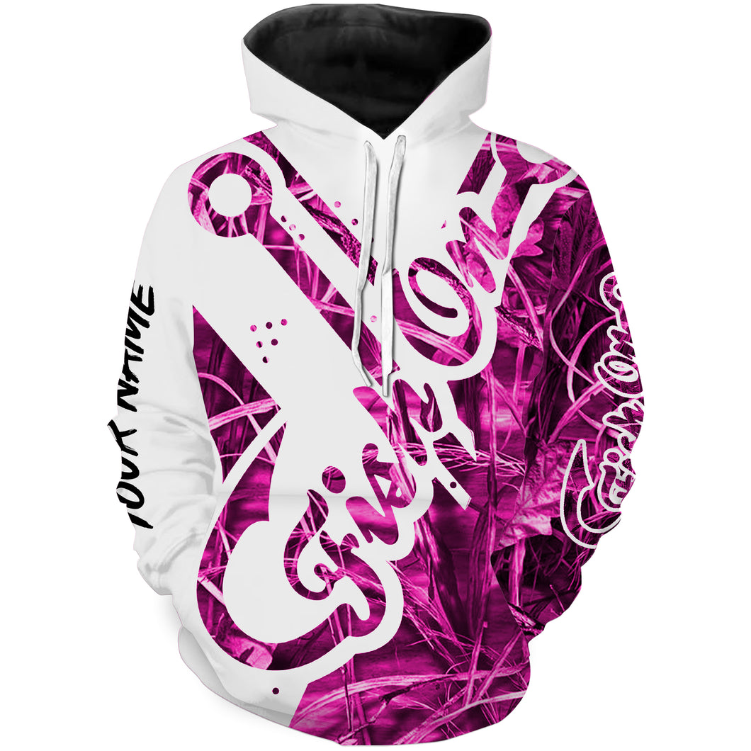 Fish On Pink Camo fish hook Customize name 3D All Over Printed fishing hoodie, gift for fishing lovers NPQ327