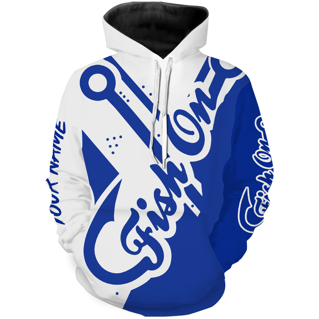 Fish On blue shirt fish hook Customize name 3D All Over Printed fishing hoodie, gift for fisherman NPQ385
