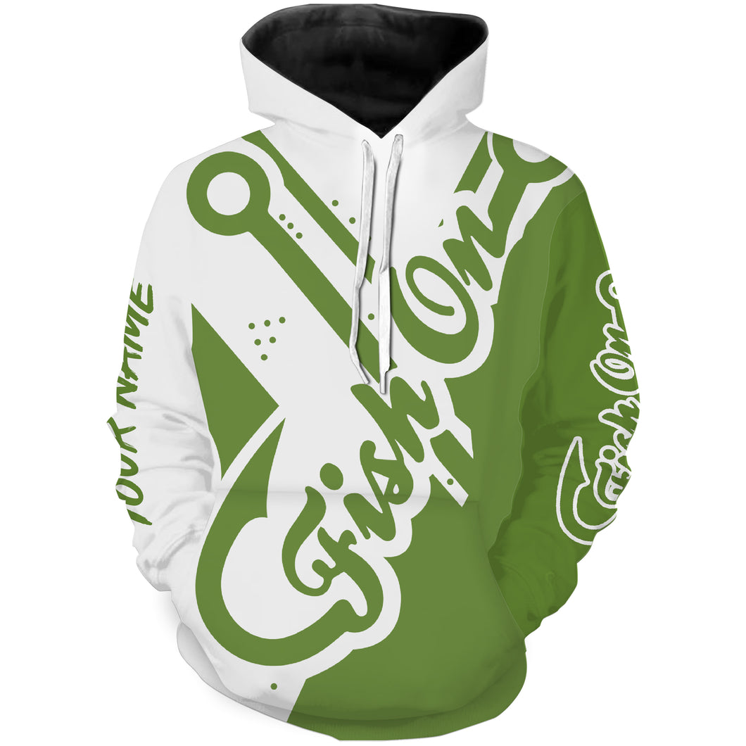 Fish On light green shirt fish hook Customize name 3D All Over Printed fishing hoodie, gift for fisherman NPQ386
