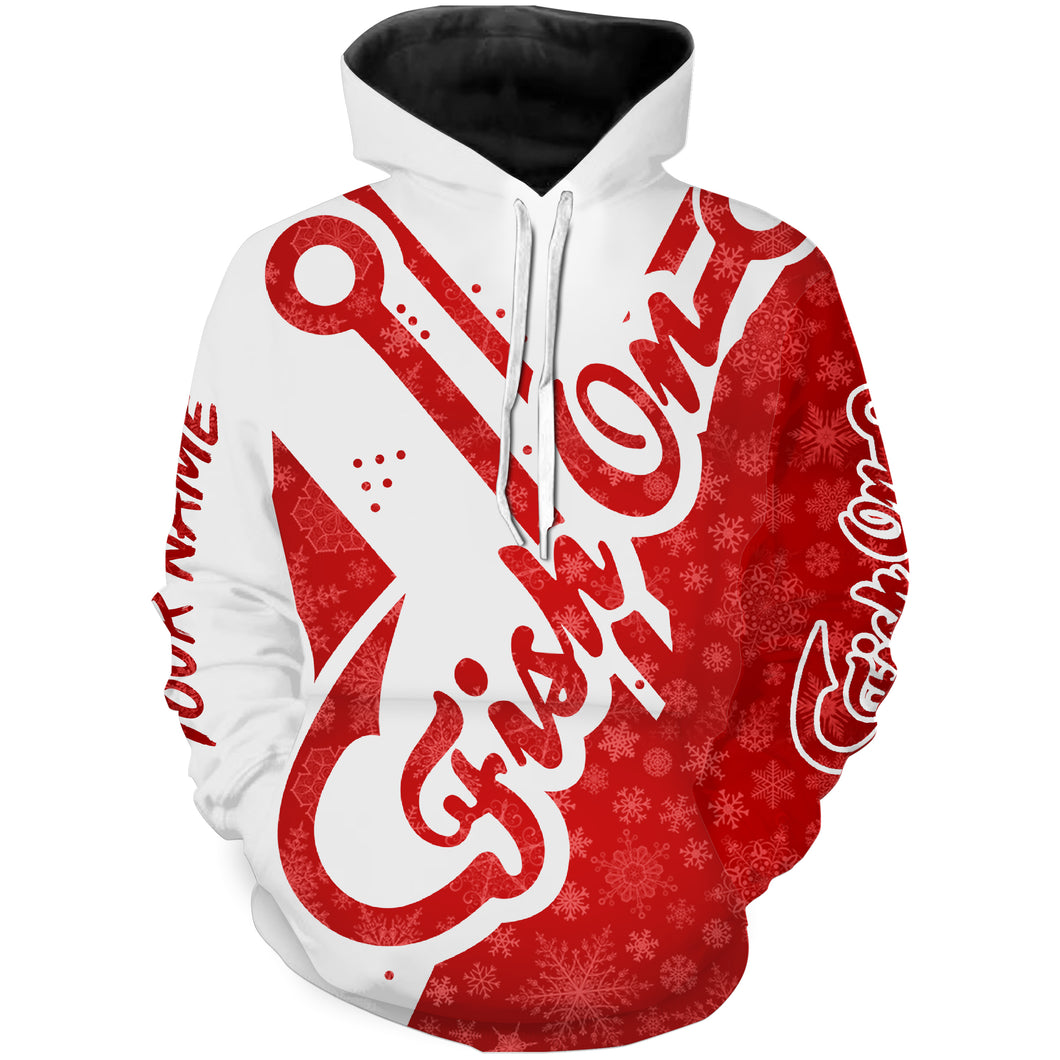 Funny Christmas Fishing Fish on ugly christmas shirt ideas Customize name 3D All Over Printed fishing hoodie NPQ387