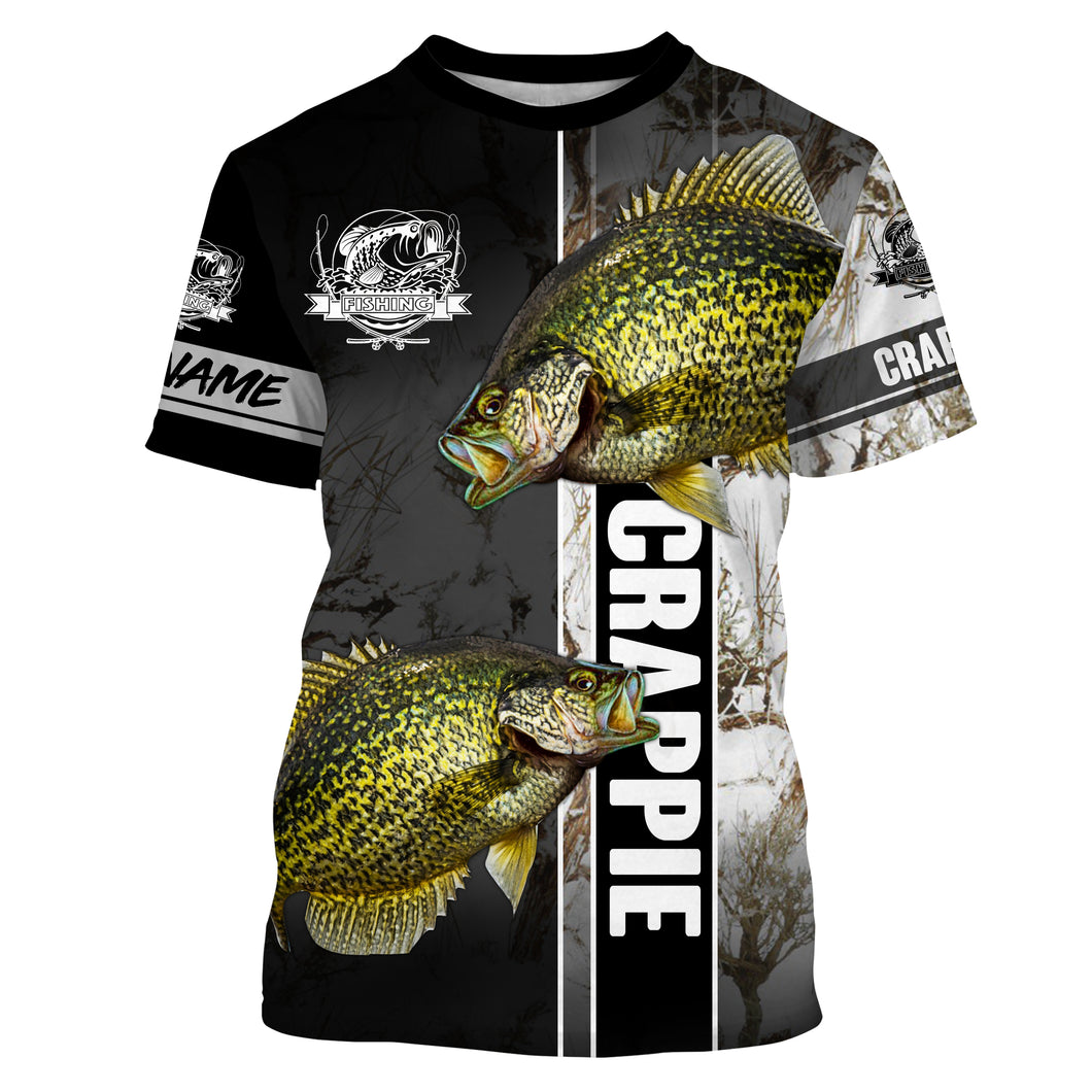 Ice fishing for crappie winter camo crappie ice fishing Customize Name All-over Print Unisex fishing T-shirt, gift for fisherman NPQ448