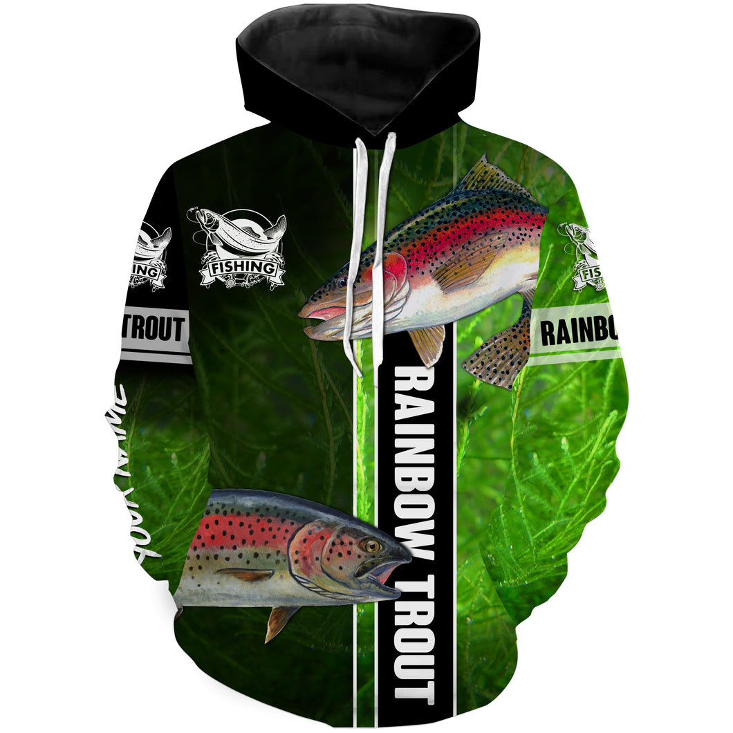 Rainbow trout fishing green shirt Customize name 3D All Over Printed fishing hoodie, gift for fishing lovers NPQ329